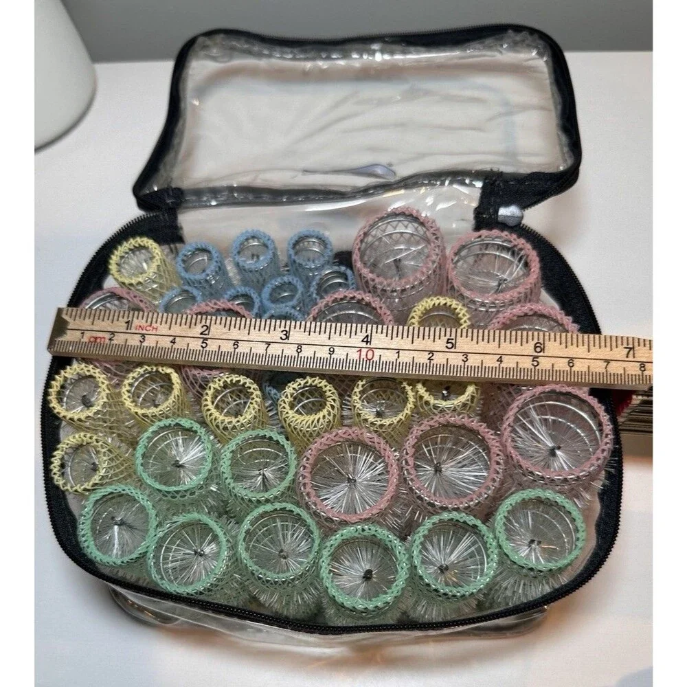 Vtg Goody 35 Pastel Color Wire Brush Mesh Hair Rollers Curlers with Picks & Case